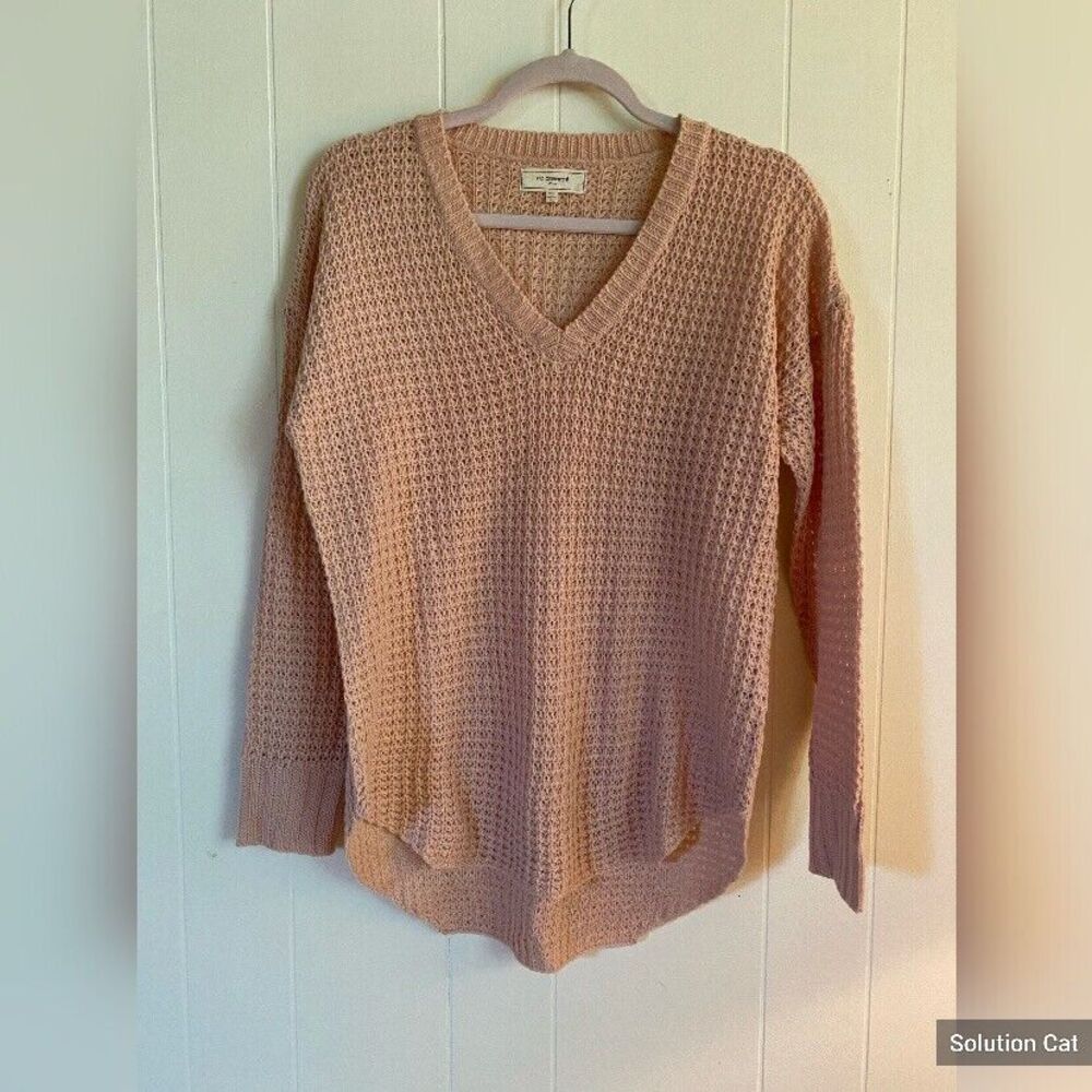 No Comment Sweater Women’s XL Pink Open Weave V Neck Pullover